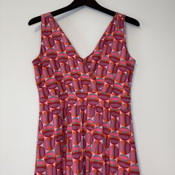 Garnet Hill Modern Geo Surplice Maxi Dress Women's Size 8P Red Pink Beach Summer - Picture 3 of 14